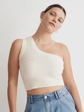 NWOT Textural-Knit One-Shoulder Sweater Tank Antique Cream Size M